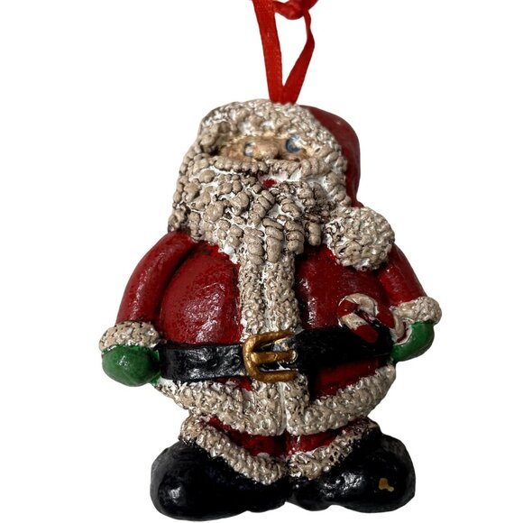 2 Pc Vintage Ornaments Handmade Ceramic Santa and House with Snow 3 x 2 Ea u - Picture 2 of 6